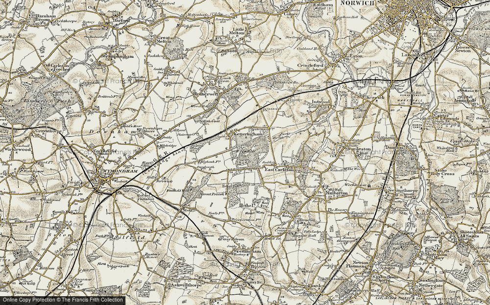Old Map of Ketteringham, 1901-1902 in 1901-1902