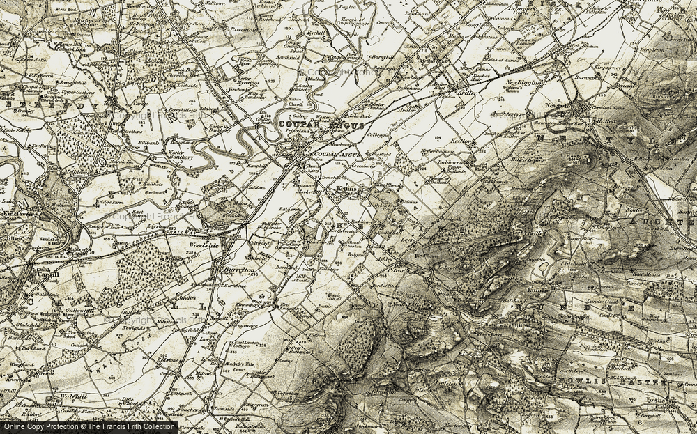 Old Map of Historic Map covering Balgersho in 1907-1908