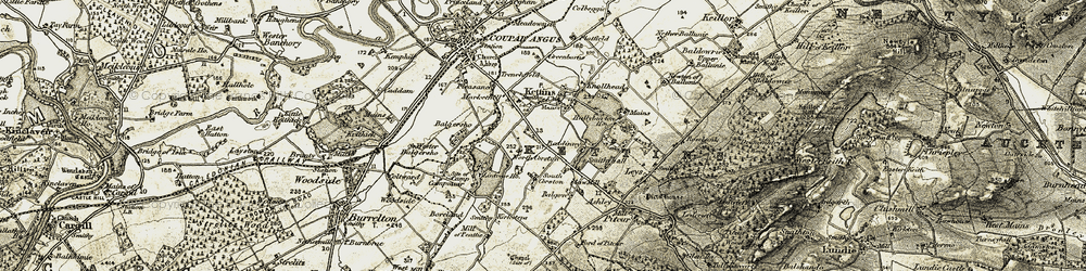 Old map of Kettins in 1907-1908