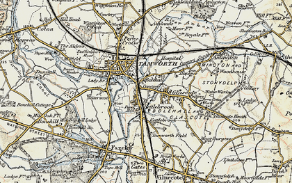 Old map of Kettlebrook in 1901-1902