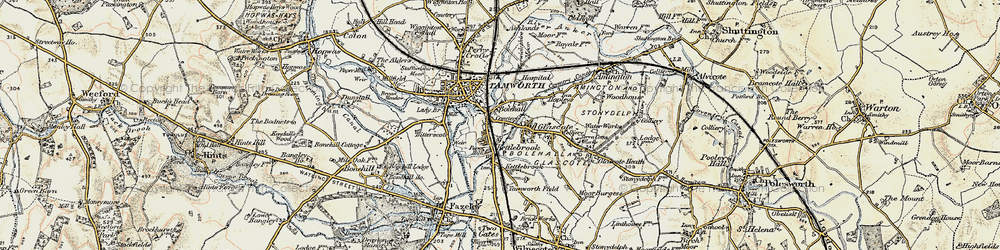 Old map of Kettlebrook in 1901-1902