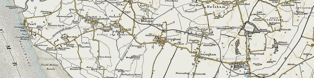 Old map of Keyingham in 1903-1908