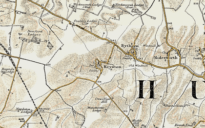 Old map of Keyston in 1901-1902