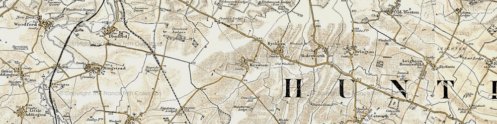 Old map of Keyston in 1901-1902