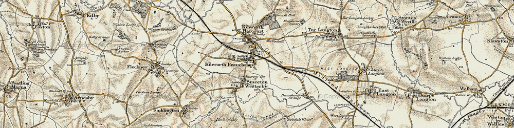 Old map of Kibworth Beauchamp in 1901-1902