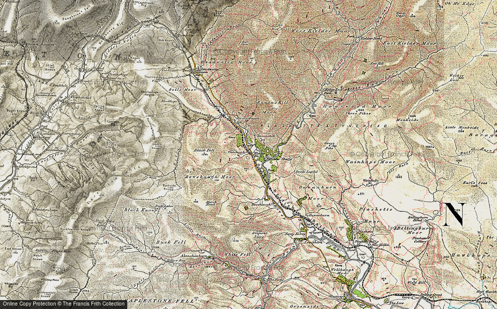 Old Map of Historic Map covering Bells Moor in 1901-1904