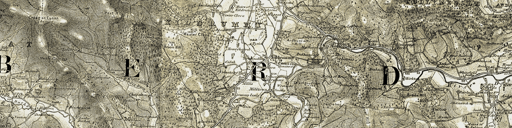 Old map of Ardhuncart Hill in 1908-1910