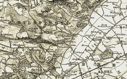 Old map of Kilspindie in 1906-1908