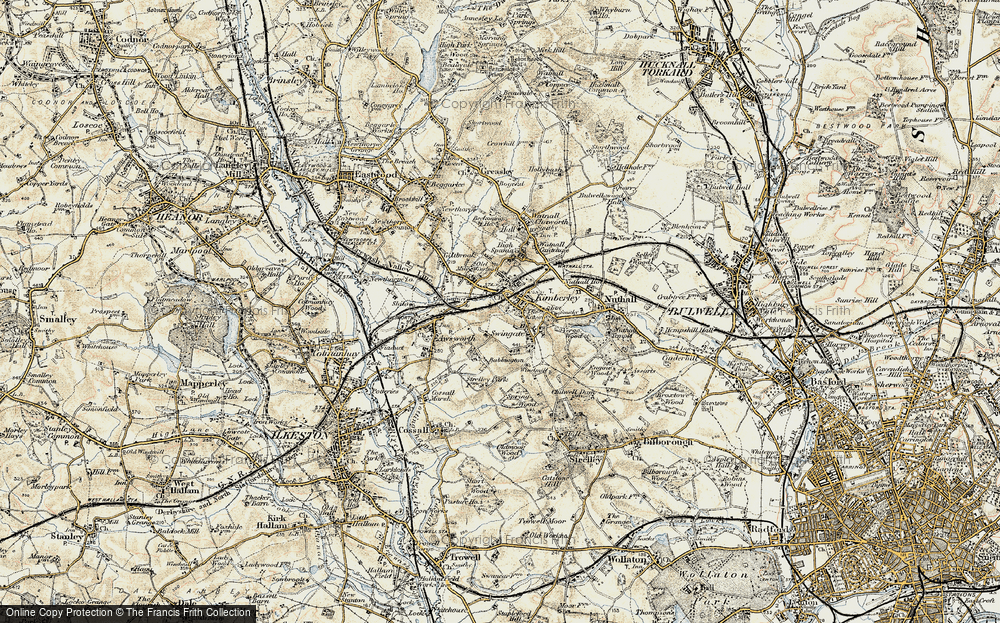 Nuthall Bulwell Kimberley old map Nottinghamshire 1901: 37NE repro W 