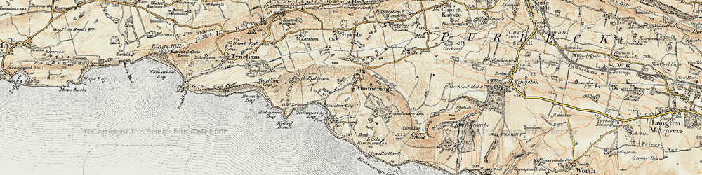 Old map of Kimmeridge in 1899-1909