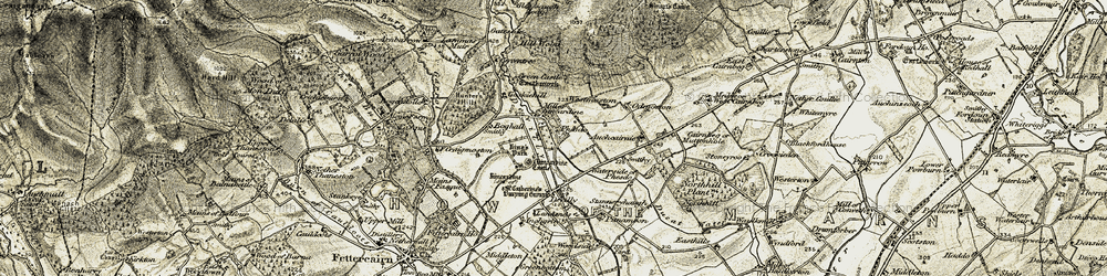 Old map of Auchcairnie in 1908-1909