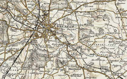 Old map of Llwyn Onn Hall in 1902