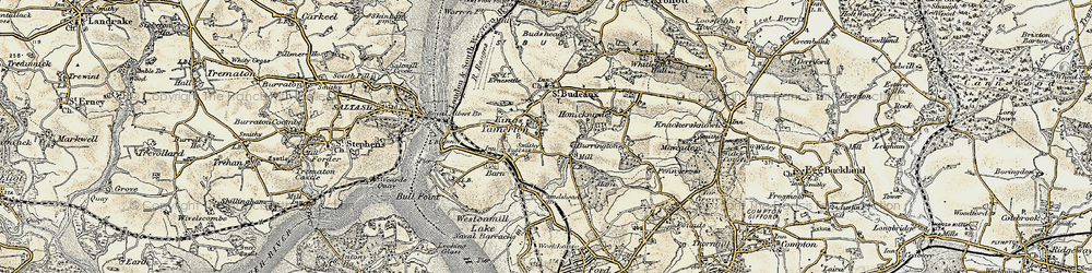 Old map of King's Tamerton in 1899-1900