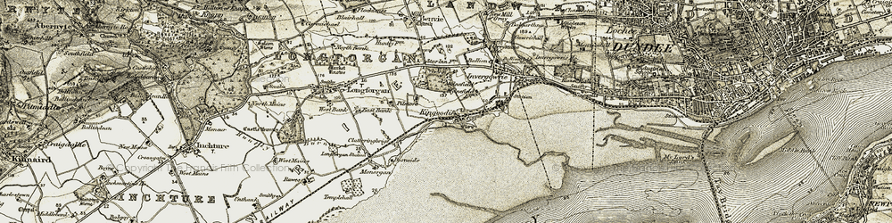 Old map of Kingoodie in 1907-1908