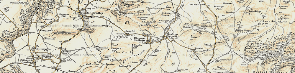Old map of Whitecliff Down in 1897-1899