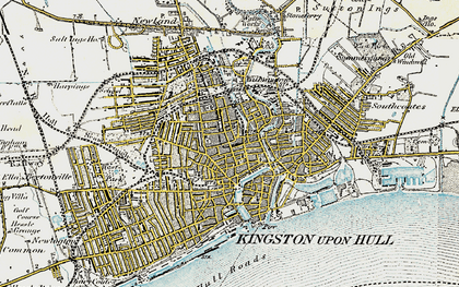 Old map of Kingston upon Hull in 1903-1908