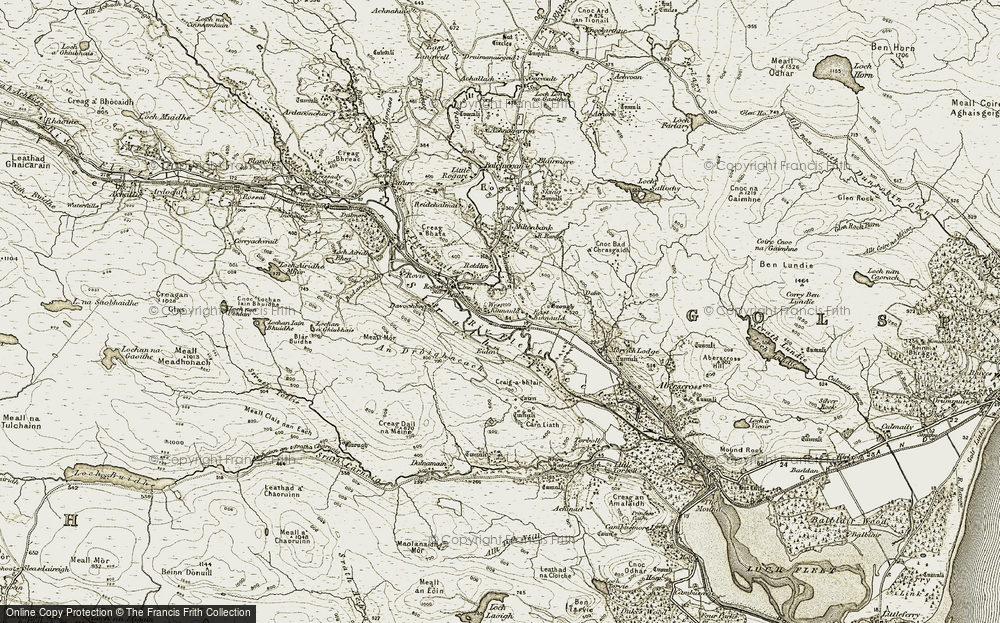Old Map of Historic Map covering An Dròighneach in 1910-1912
