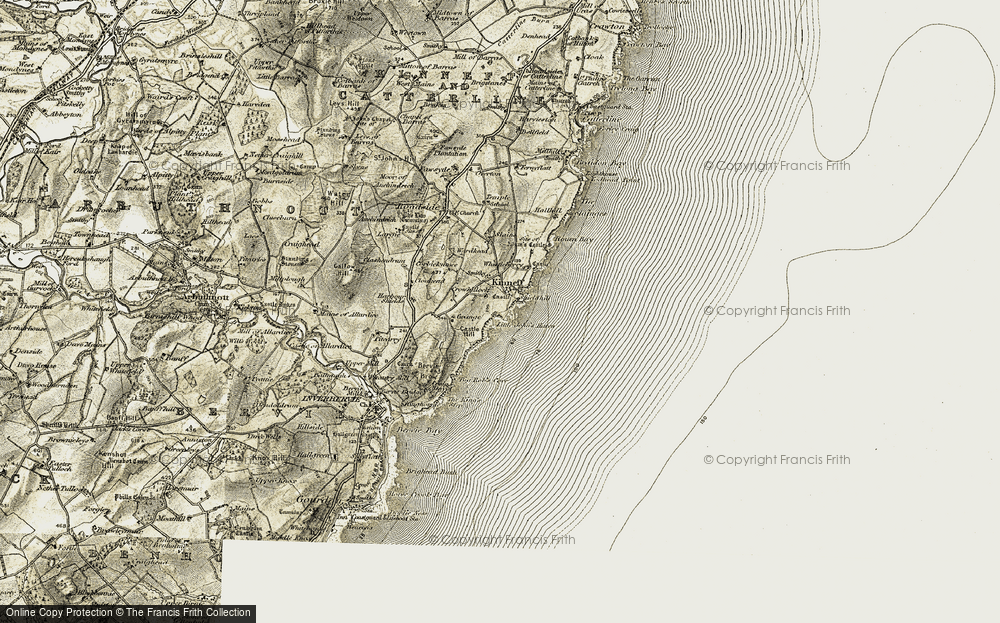 Old Map of Historic Map covering Big Rob's Cove in 1908-1909