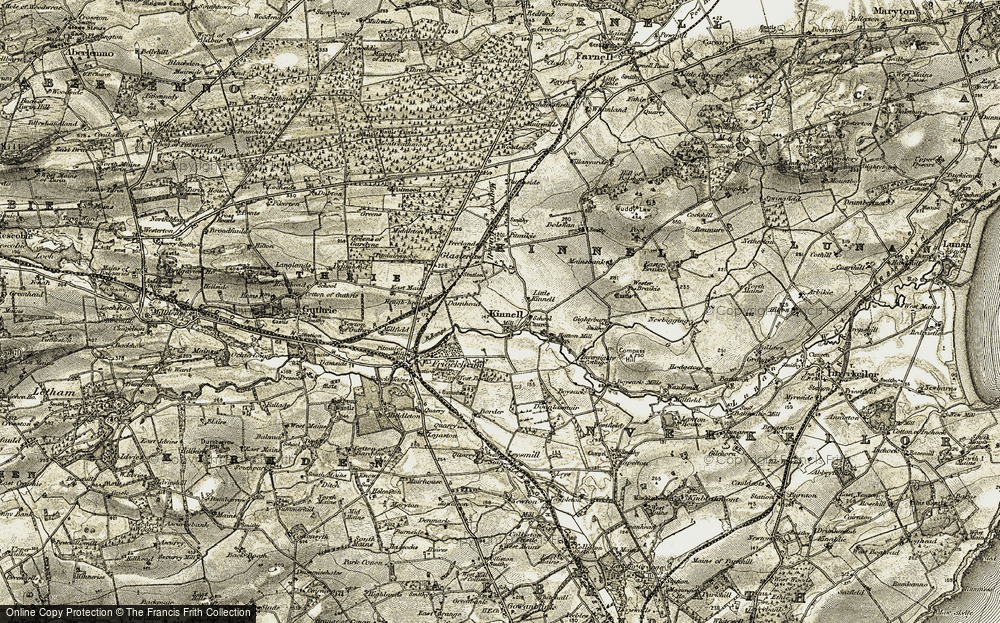 Old Map of Historic Map covering Wuddy Law in 1907-1908