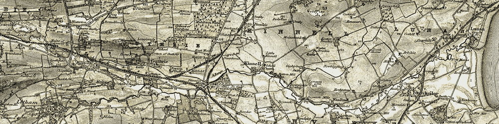 Old map of Kinnell in 1907-1908