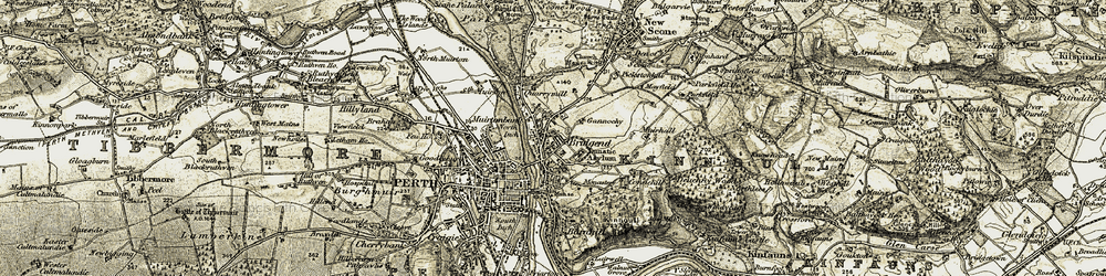 Old map of Kinnoull in 1906-1908