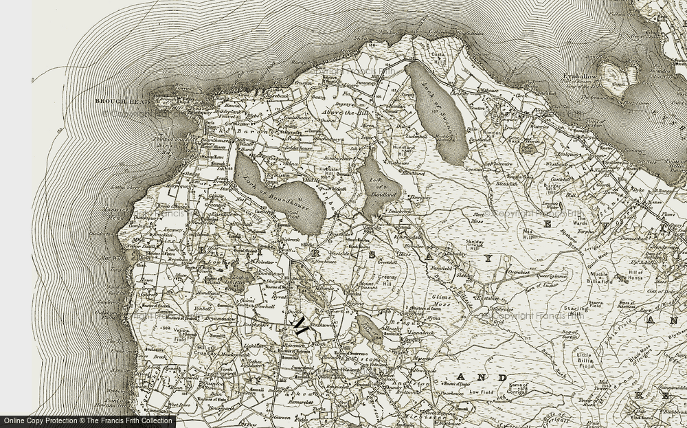 Old Map of Historic Map covering Birsay in 1912