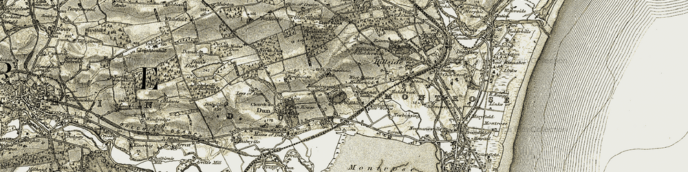 Old map of Langley Park in 1907-1908