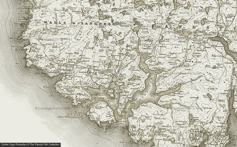 Old Map of Historic Map covering Burraland in 1911-1912