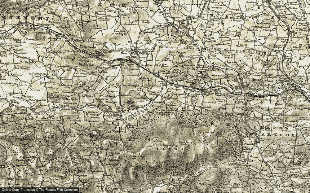Old Map of Historic Map covering Broomend in 1908-1910