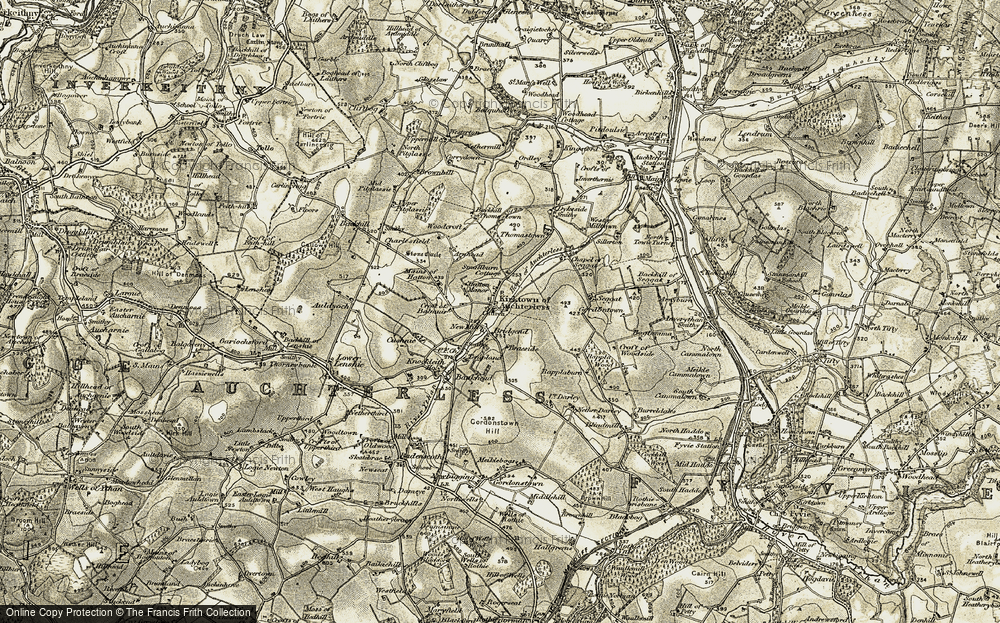 Old Map of Historic Map covering Arnhead in 1909-1910