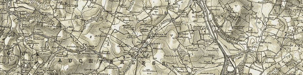 Old map of Kirkton of Auchterless in 1909-1910