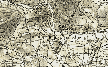 Old map of Kirkton of Culsalmond in 1908-1910