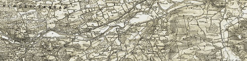 Old map of Kirkton of Durris in 1908-1909