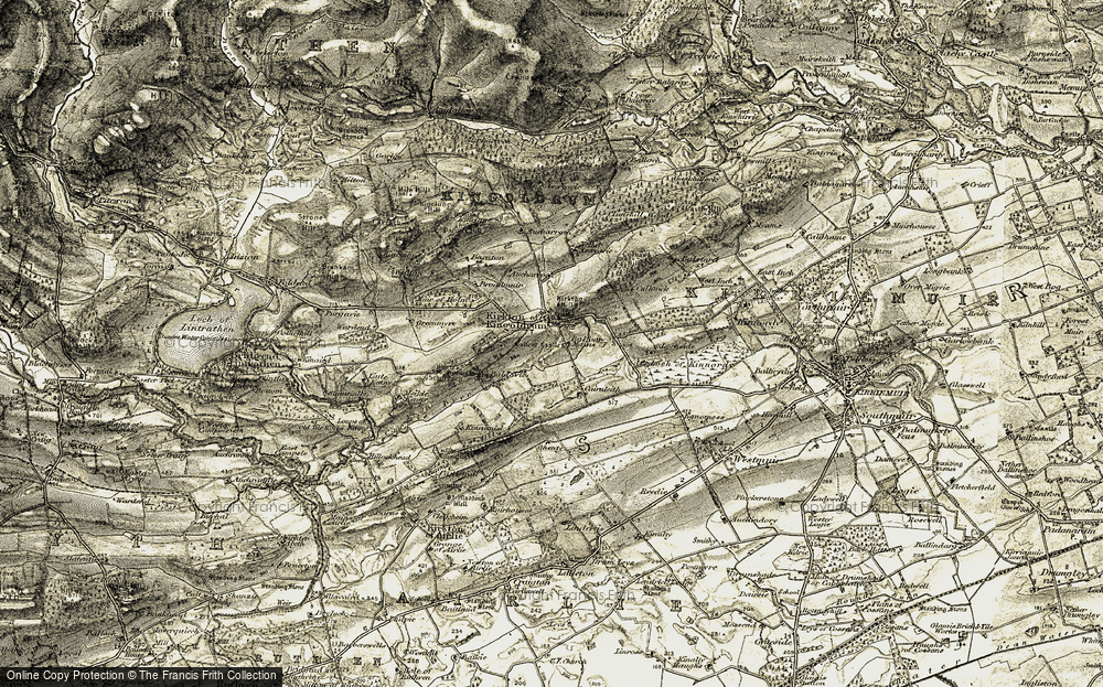 Old Map of Historic Map covering Baldovie in 1907-1908