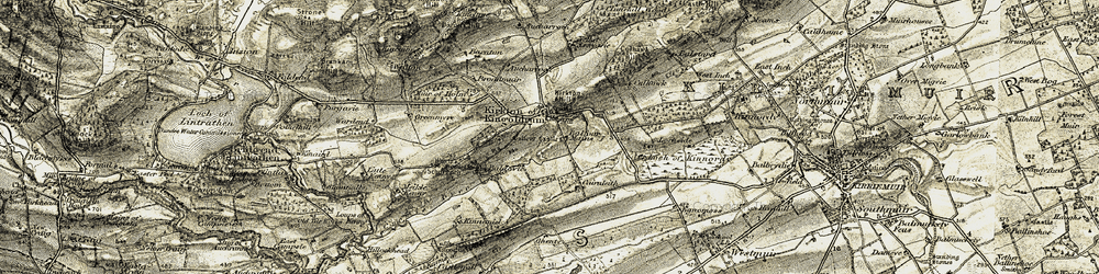 Old map of Kirkton of Kingoldrum in 1907-1908