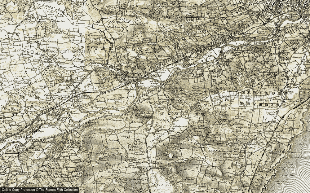 Old Map of Historic Map covering Altries Ho in 1908-1909