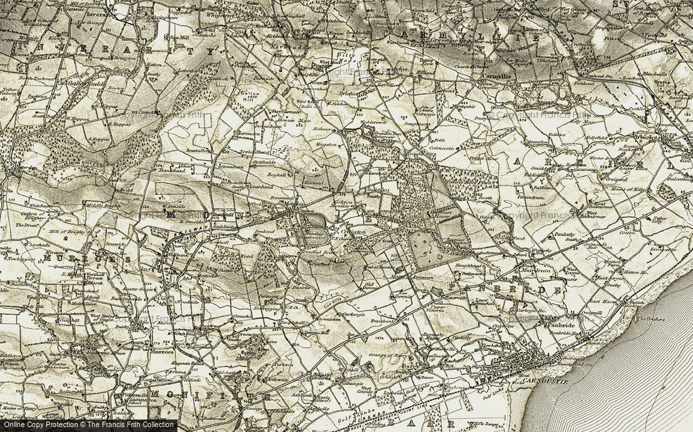 Old Map of Kirkton of Monikie, 1907-1908 in 1907-1908