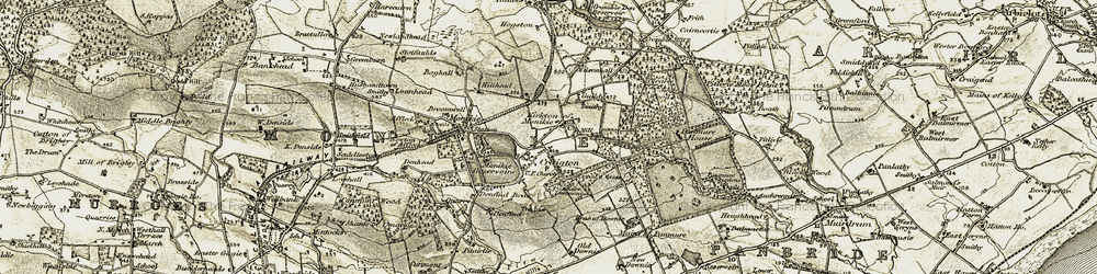 Old map of Kirkton of Monikie in 1907-1908