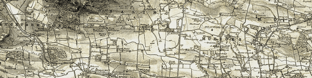 Old map of Kirkton of Tealing in 1907-1908