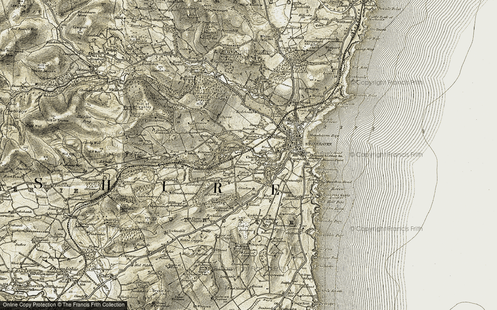 Old Map of Historic Map covering Auquhirie in 1908-1909