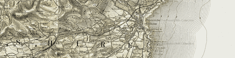 Old map of Auquhirie in 1908-1909