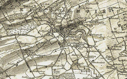 Old map of Kirriemuir in 1907-1908