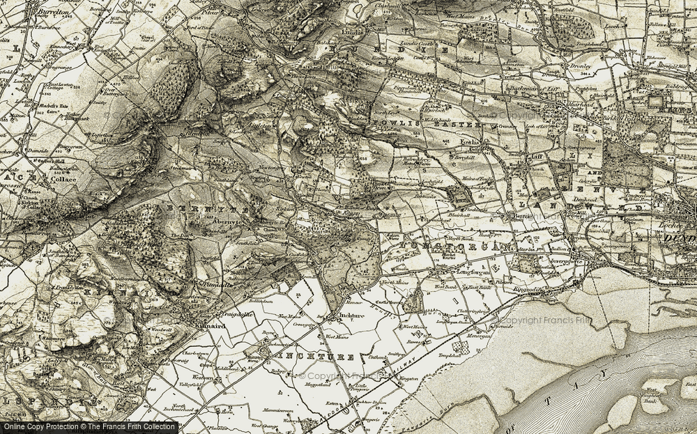 Old Map of Historic Map covering Rossie Priory in 1907-1908