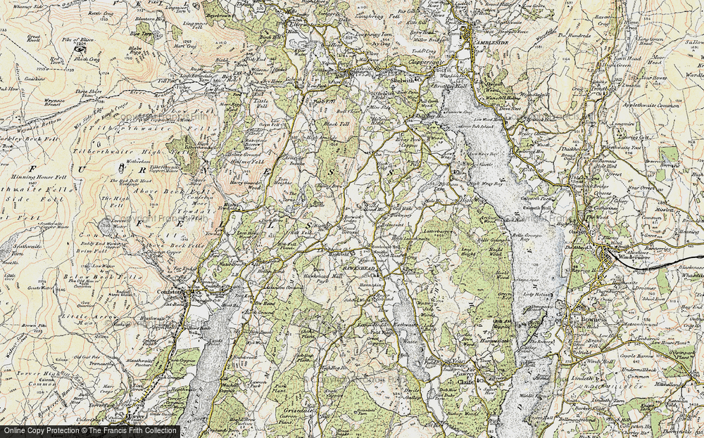 Old Map of Historic Map covering Yew Tree Tarn in 1903-1904