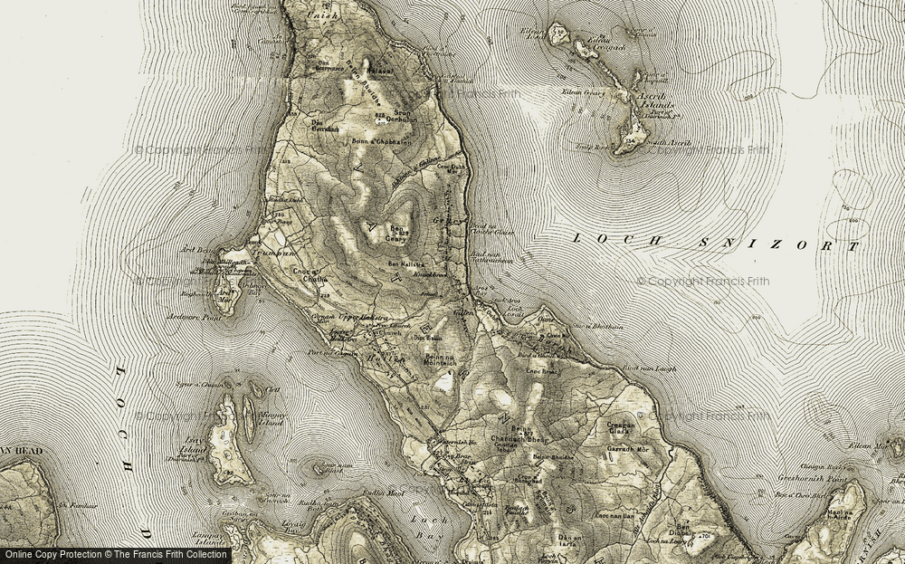 Old Map of Historic Map covering Bad nan Nathraichean in 1908-1911