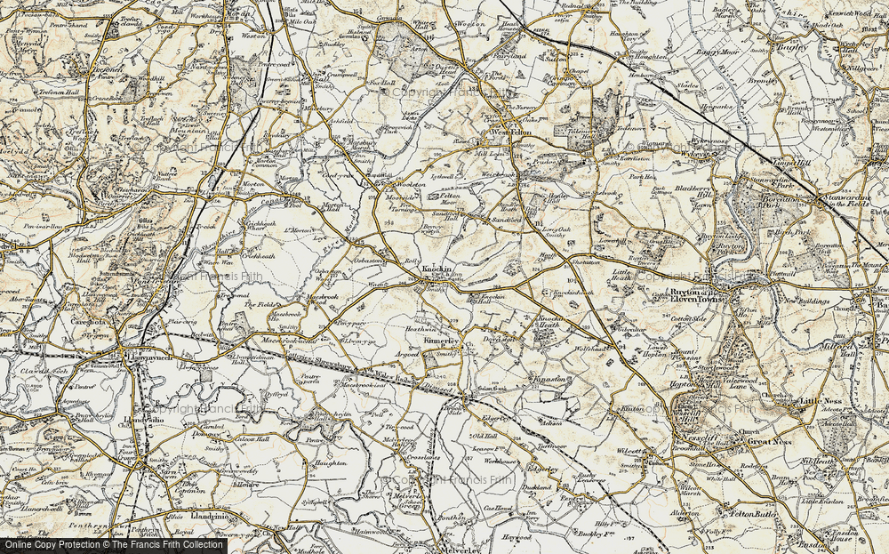 26NE repro Kinnerley Knockin old map Shropshire 1902 