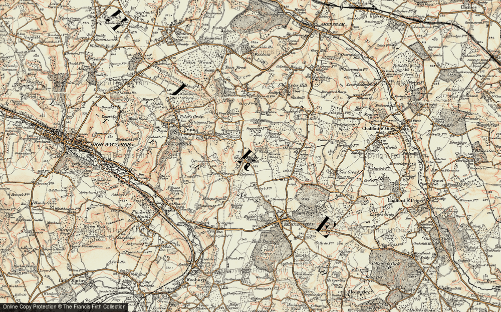 Old Map of Historic Map covering Brown's Wood in 1897-1898