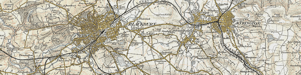 Old map of Knuzden Brook in 1903