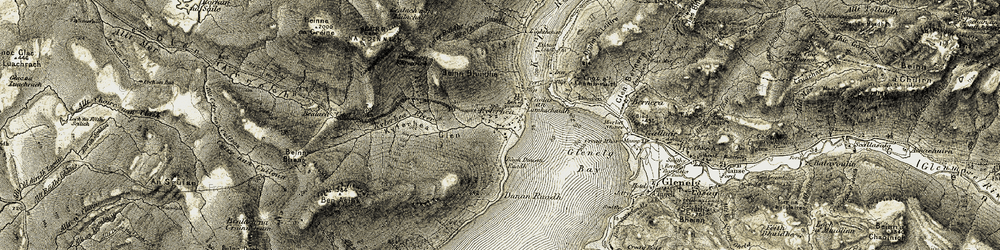Old map of Bealach nam Mulachag in 1908-1909