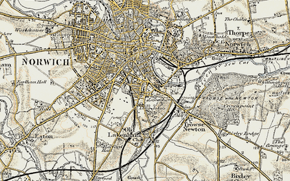 Old map of Lakenham in 1901-1902